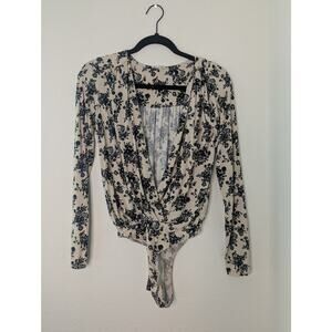 Intimately Free People Floral Ecru Long Sleeve Bodysuit S